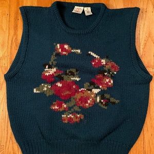 Vintage 80's emerald green vest with floral center front